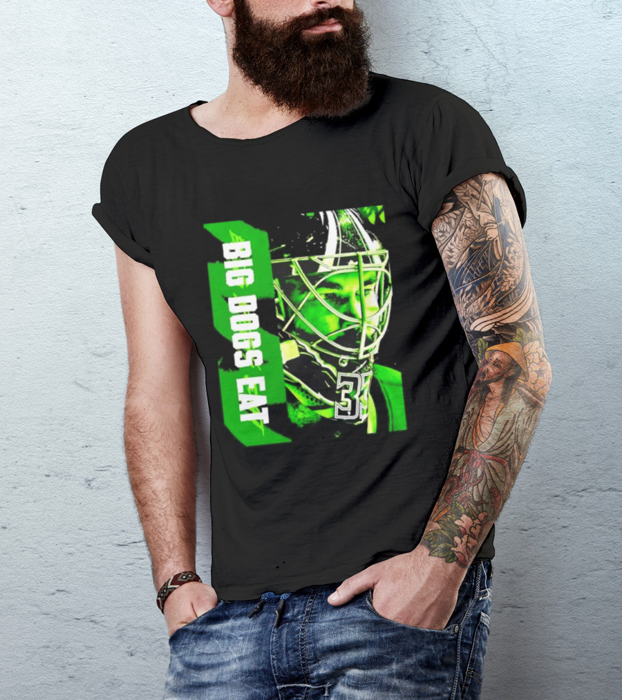 Big Dogs Eat Hockey Goalie 33 Green Masked Player T-Shirt