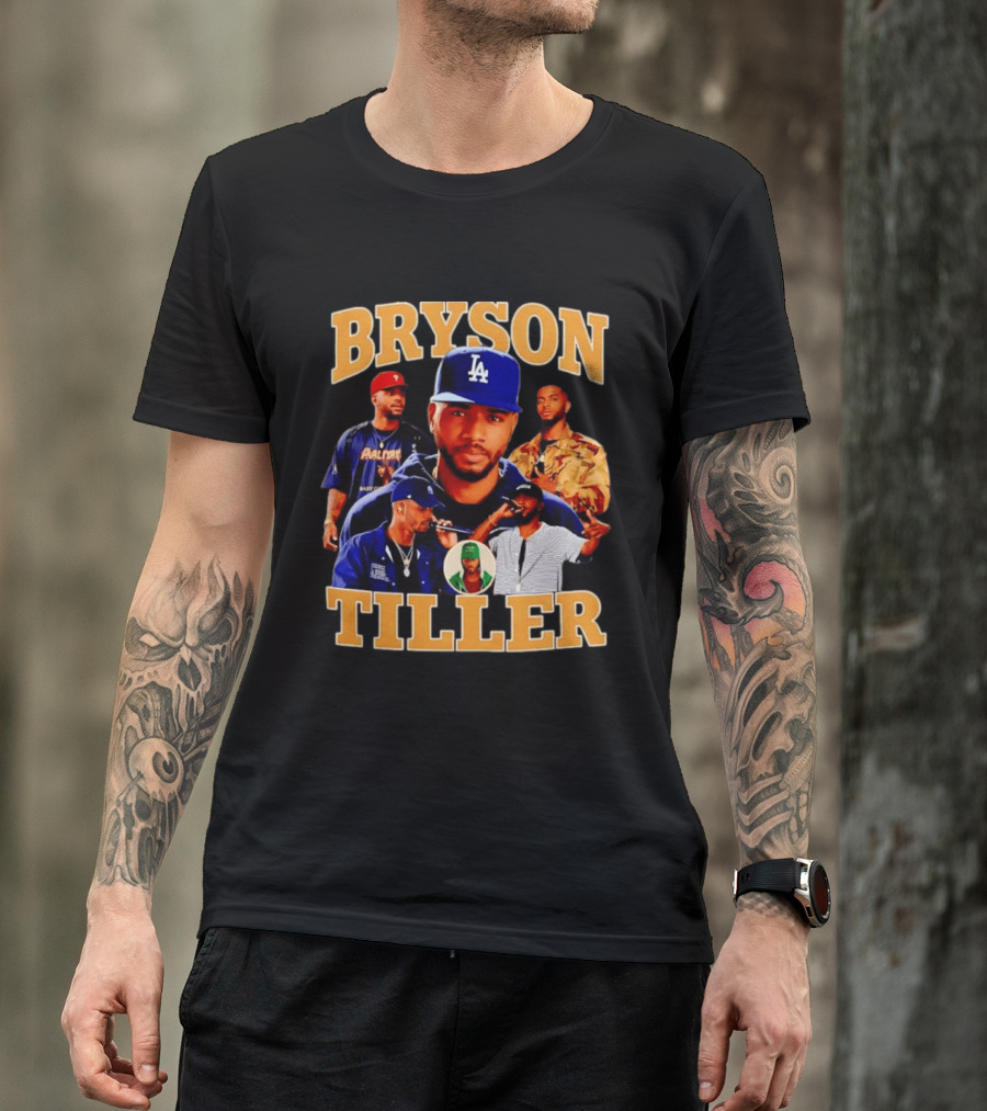 Bryson Tiller Collage With LA Cap And Multiple Outfits T-Shirt