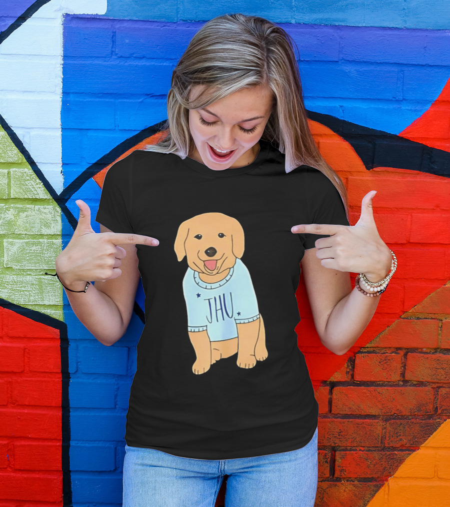JHU Puppy In Light Blue Sweater T-Shirt