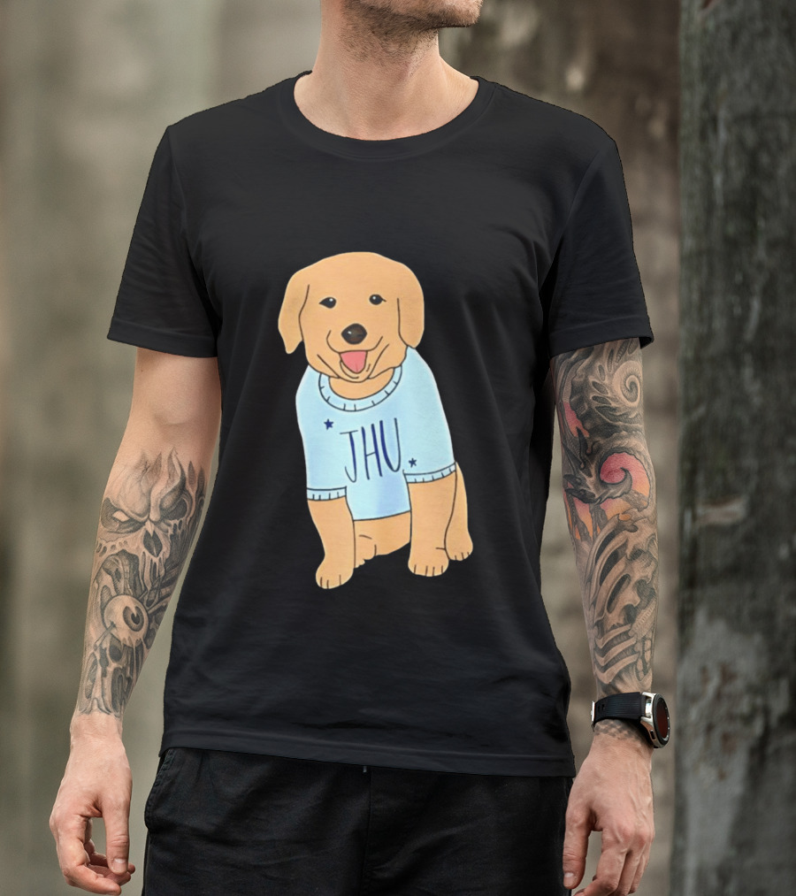 JHU Puppy In Light Blue Sweater T-Shirt