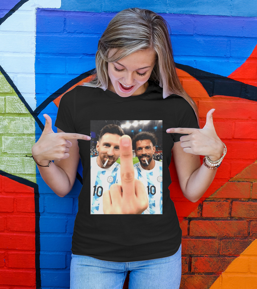 Messi Argentina Vozinha Cape Verde Middle Finger Gesture Football Smokers T-Shirt