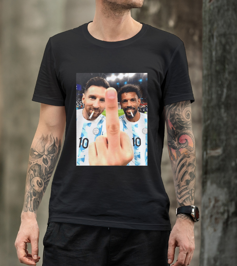 Messi Argentina Vozinha Cape Verde Middle Finger Gesture Football Smokers T-Shirt