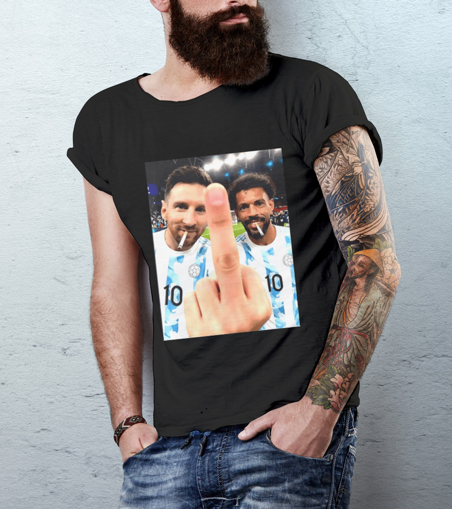 Messi Argentina Vozinha Cape Verde Middle Finger Gesture Football Smokers T-Shirt