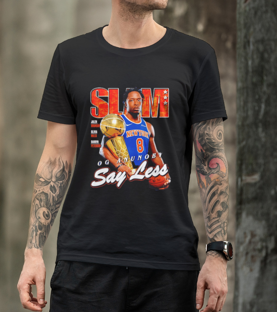 OG Anunoby New York Knicks SLAM Cover Larry O'Brien Trophy Say Less Jalen Brunson 2026 T-Shirt