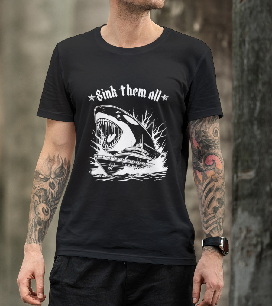 Sink Them All Orca Yacht Attack Scene T-Shirt