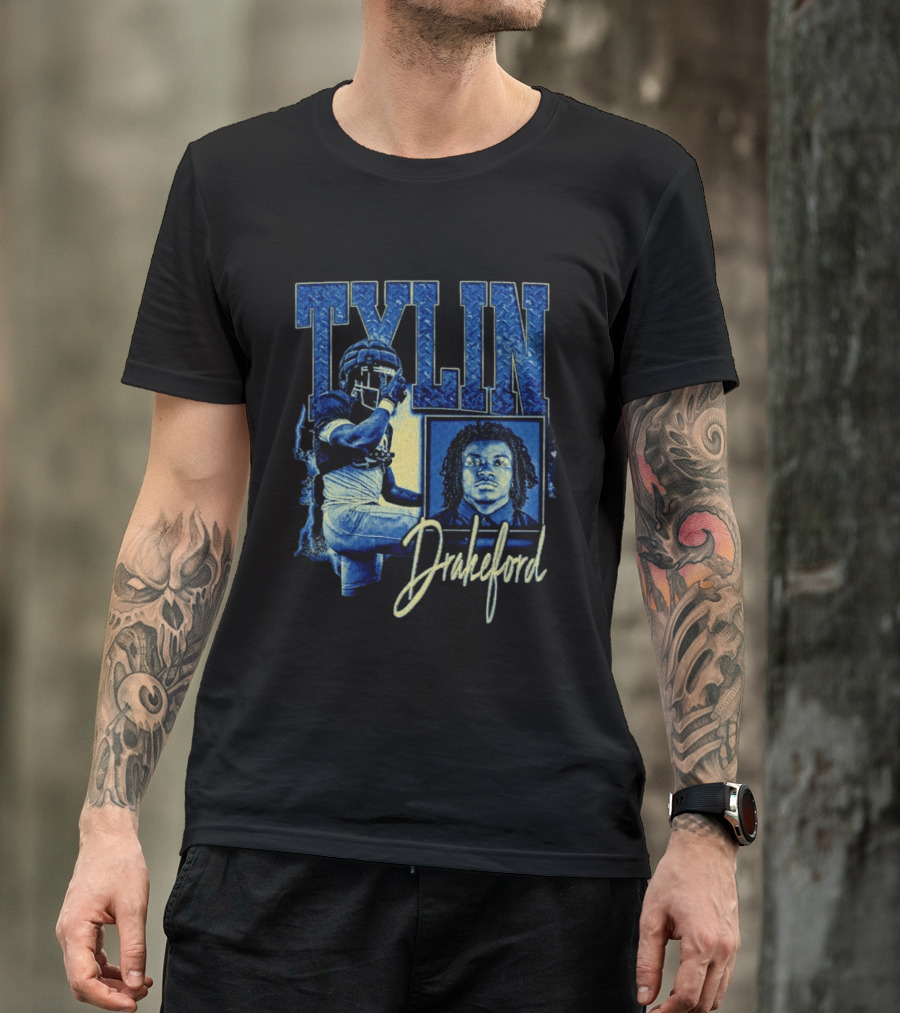 Tylin Drakeford Football Athlete Blue Portrait NFL Style Bootleg T-Shirt