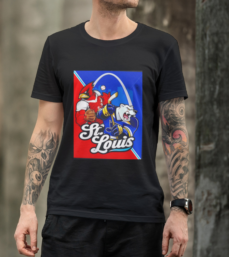 St Louis Cardinals Baseball Blues Hockey Arch Iconic Sports Team Collage T-Shirt