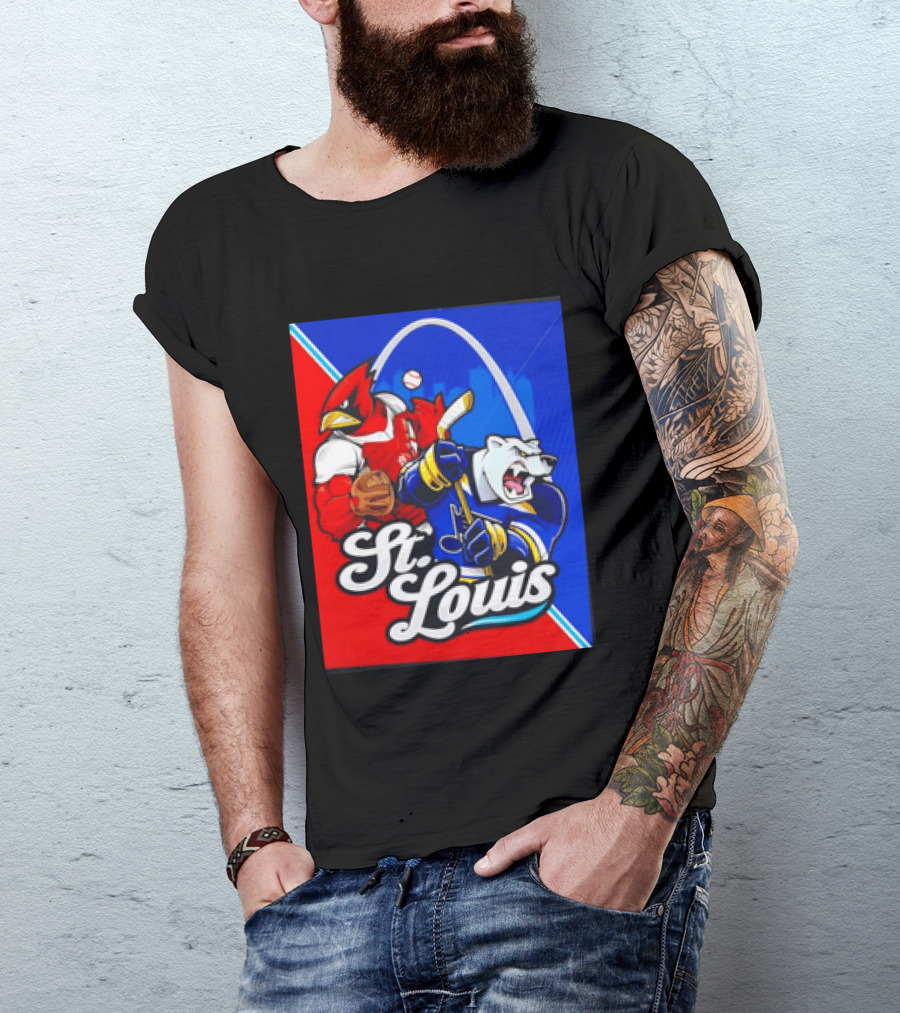 St Louis Cardinals Baseball Blues Hockey Arch Iconic Sports Team Collage T-Shirt