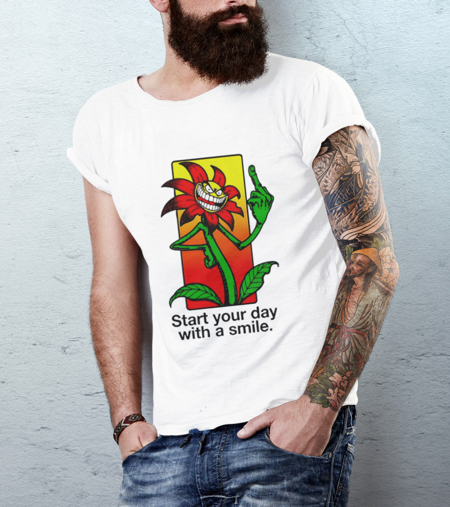 Start Your Day With A Smile Angry Flower Middle Finger T-Shirt