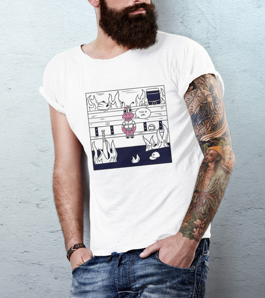This Is OK Baseball Dugout Fire Scene With Pink Creature T-Shirt