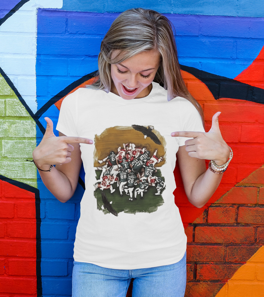 Philadelphia Eagles Tush Push Football Play Action With Team Players And Opponents T-Shirt