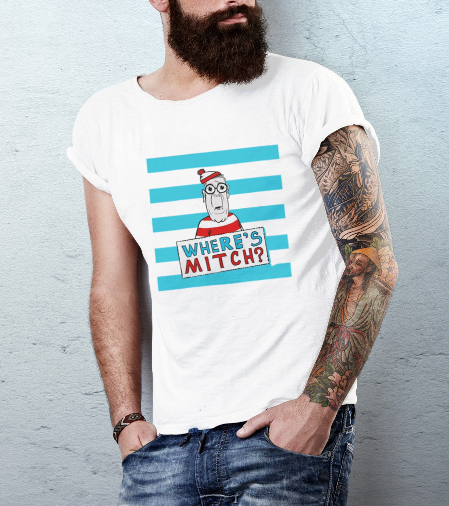 WHERE'S MITCH Striped Sweater Glasses Red Hat Humor T-Shirt