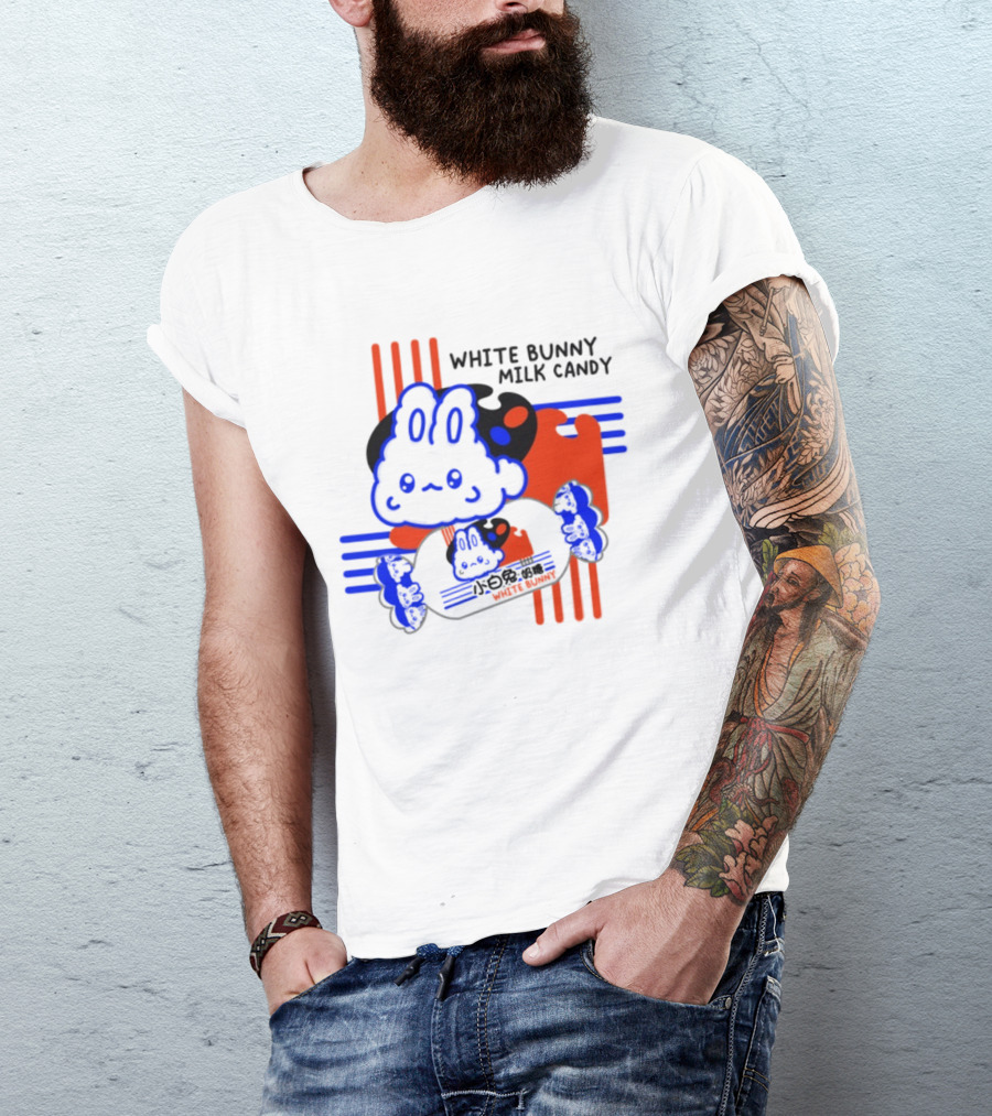 White Bunny Milk Candy Kawaii Asian Snacks Cute Blue Japanese T-Shirt