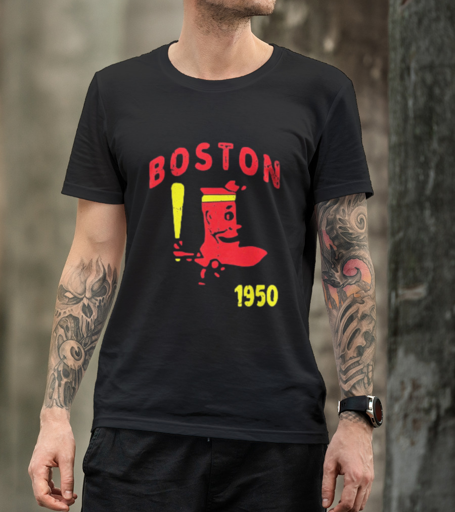 Boston 1950 Baseball Player Boot And Bat T-Shirt