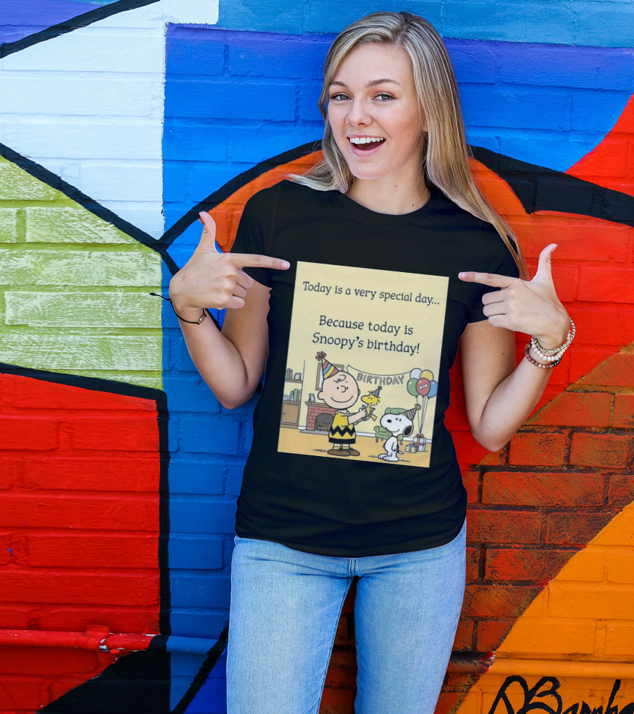Celebrate Snoopy's Birthday With Charlie Brown And Woodstock In Party Hats And Balloons T-Shirt