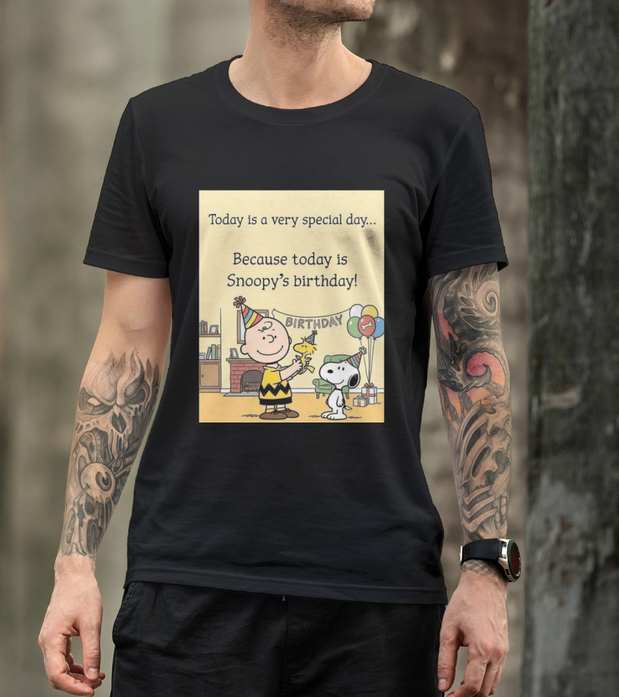 Celebrate Snoopy's Birthday With Charlie Brown And Woodstock In Party Hats And Balloons T-Shirt