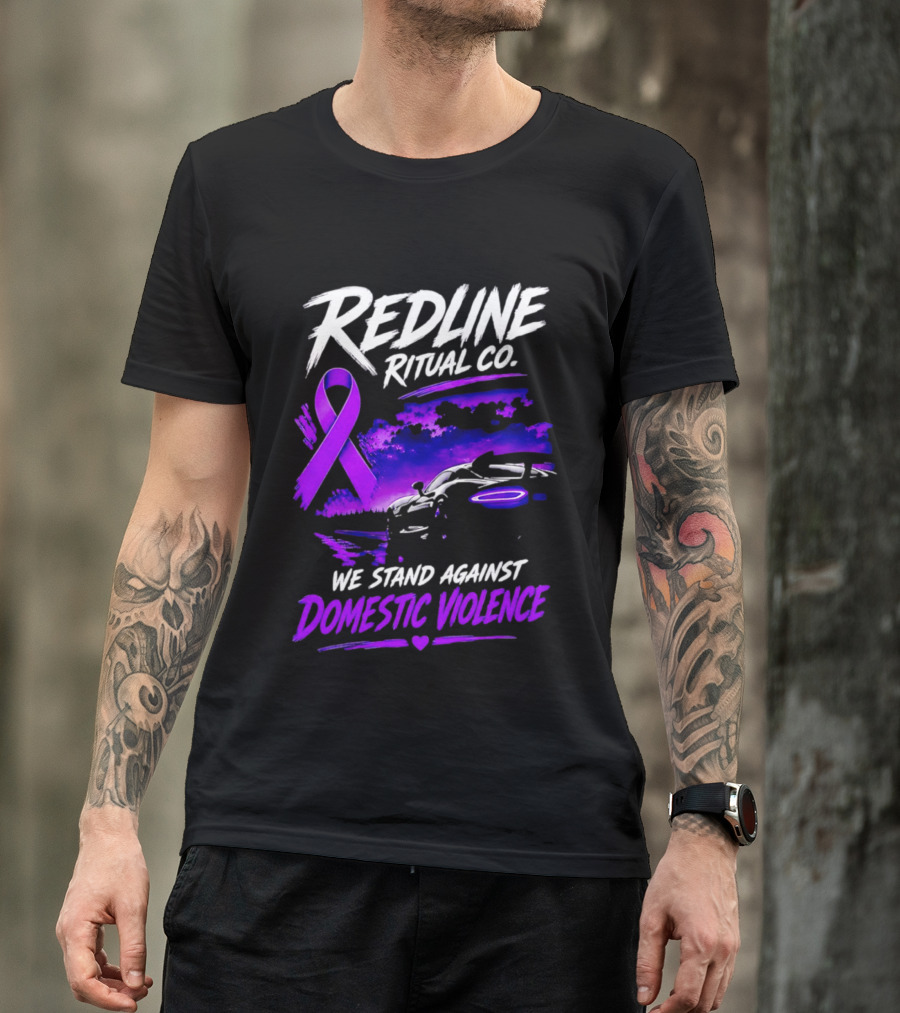 Redline Ritual Co Purple Ribbon We Stand Against Domestic Violence T-Shirt