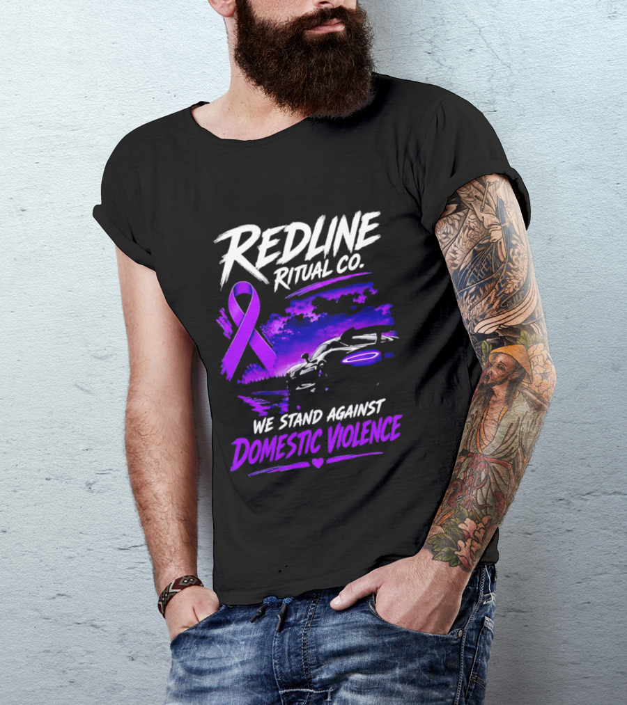 Redline Ritual Co Purple Ribbon We Stand Against Domestic Violence T-Shirt