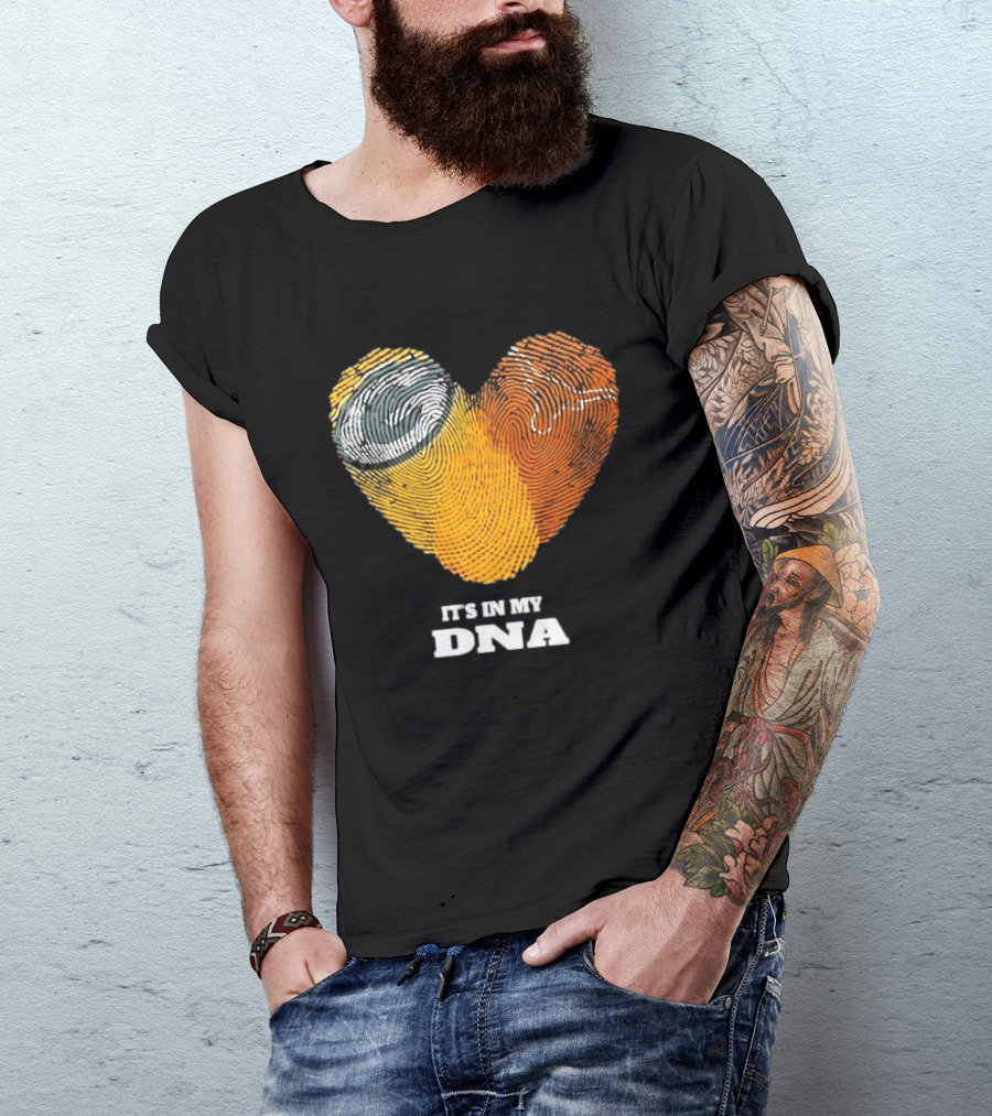 Green Bay Packers Texas Longhorns Heart Shape Fingerprints It's In My DNA T-Shirt