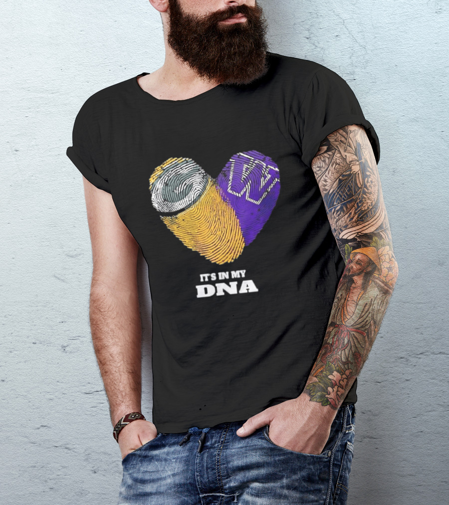 Green Bay Packers Washington Huskies Fingerprint Heart It's In My DNA T-Shirt