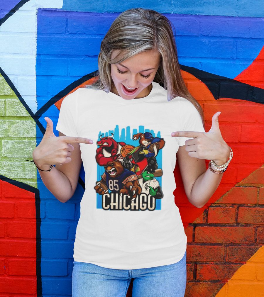 Chicago Bulls Bears Blackhawks Cubs White Sox Sports Team Characters T-Shirt