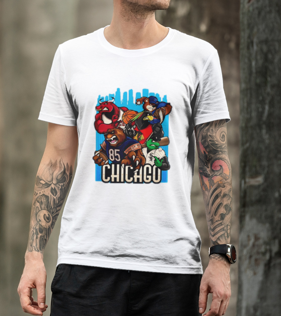 Chicago Bulls Bears Blackhawks Cubs White Sox Sports Team Characters T-Shirt