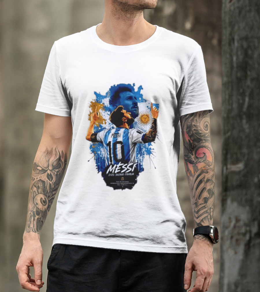 Messi Dios Patria Familia Argentina Football 10 Pointing To The Sky T-Shirt