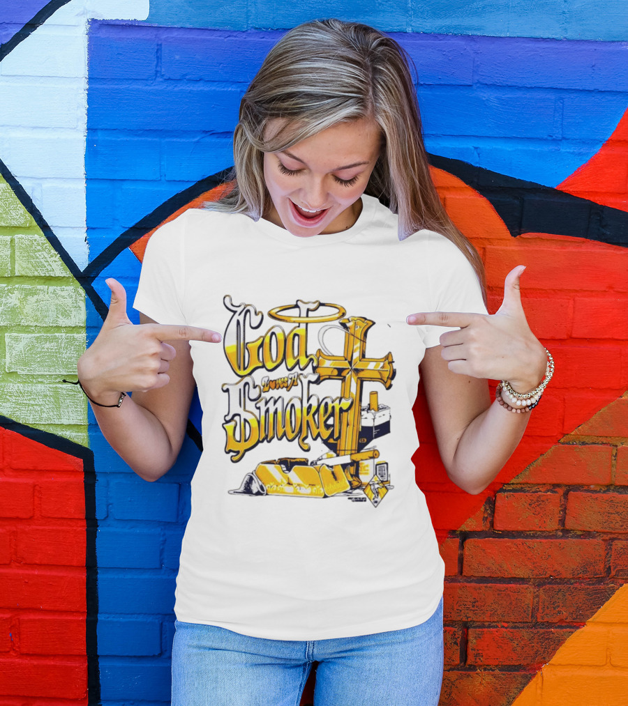 God Loves A Smoker Religious Faith Christian Cross Cigarette Ashtray T-Shirt