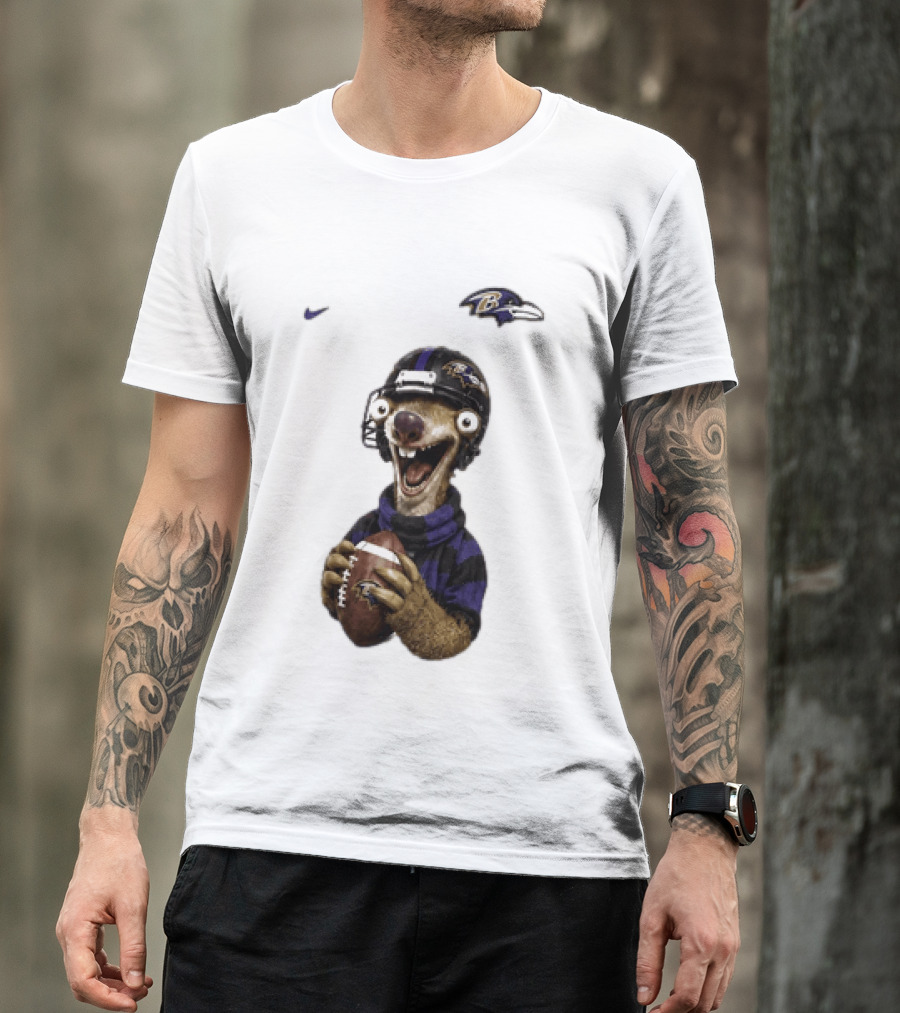 Sid The Sloth Baltimore Ravens Football Helmet And Ball Ravens Fan Gear T-Shirt
