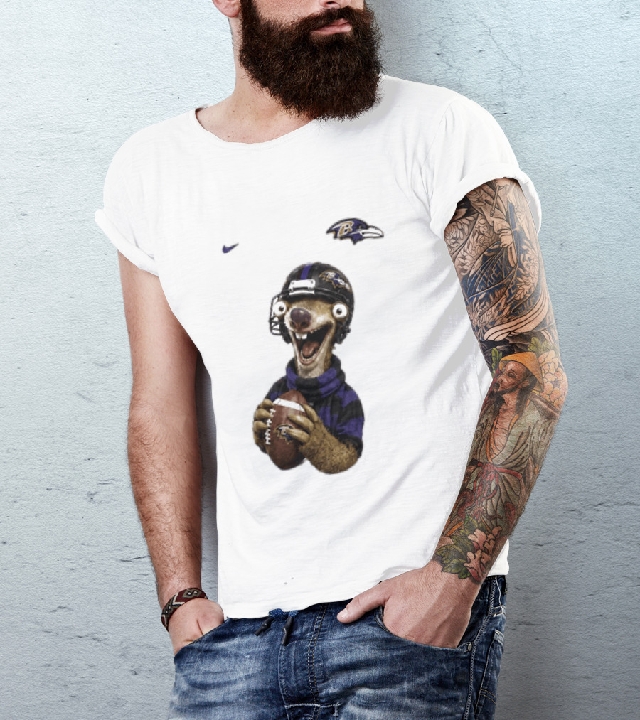 Sid The Sloth Baltimore Ravens Football Helmet And Ball Ravens Fan Gear T-Shirt