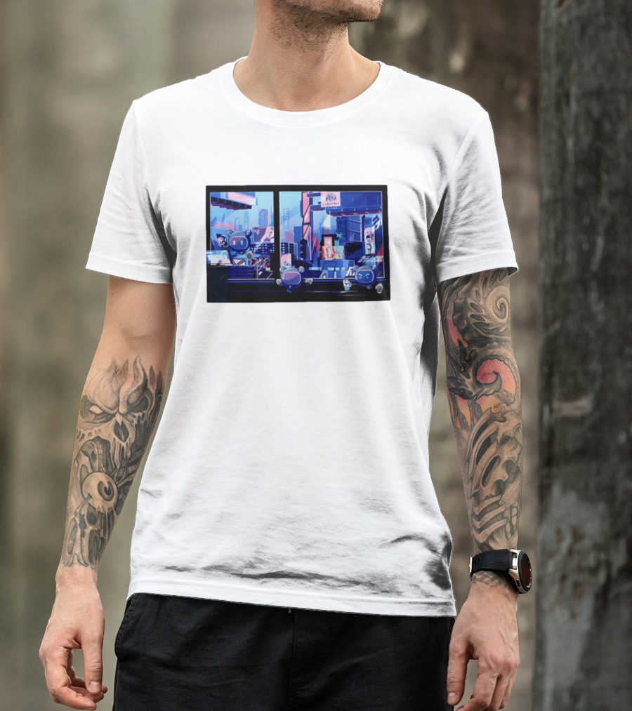 Lit Bot Apts Robots Futuristic City Skyline Pixel T-Shirt