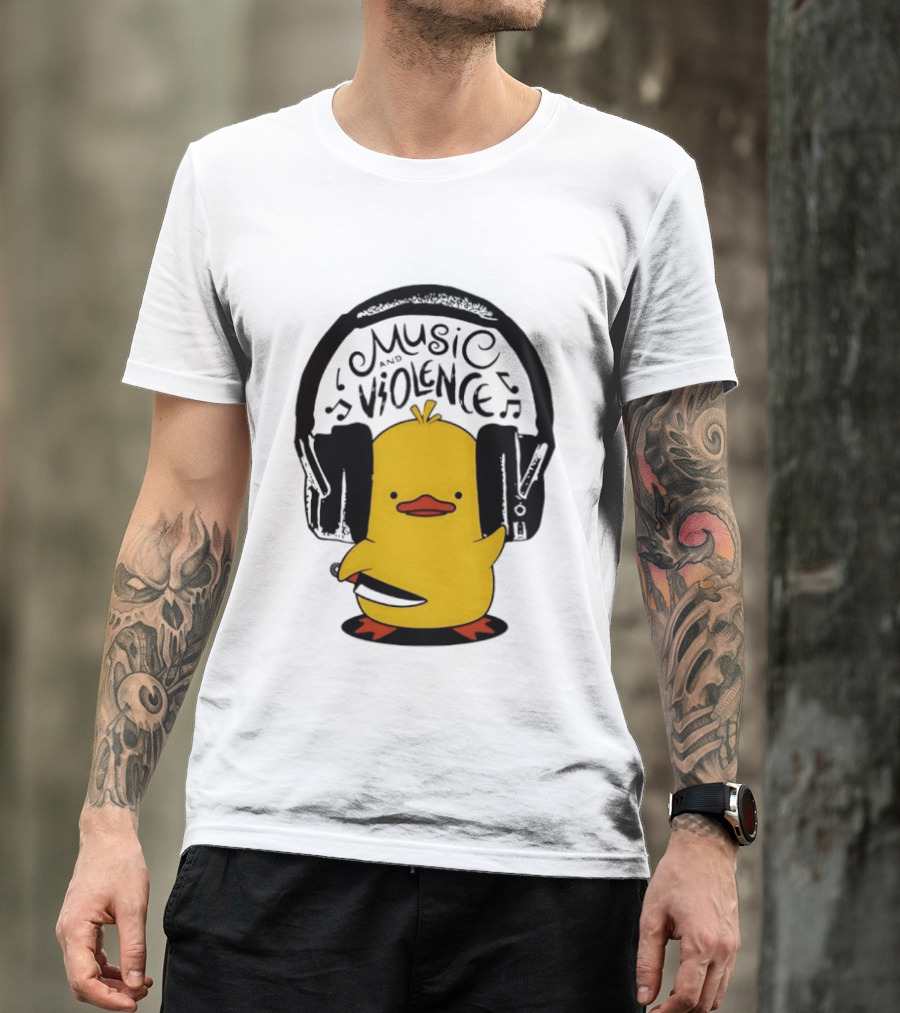 Murder Duck Music And Violence Headphones Knife Animal Bird T-Shirt