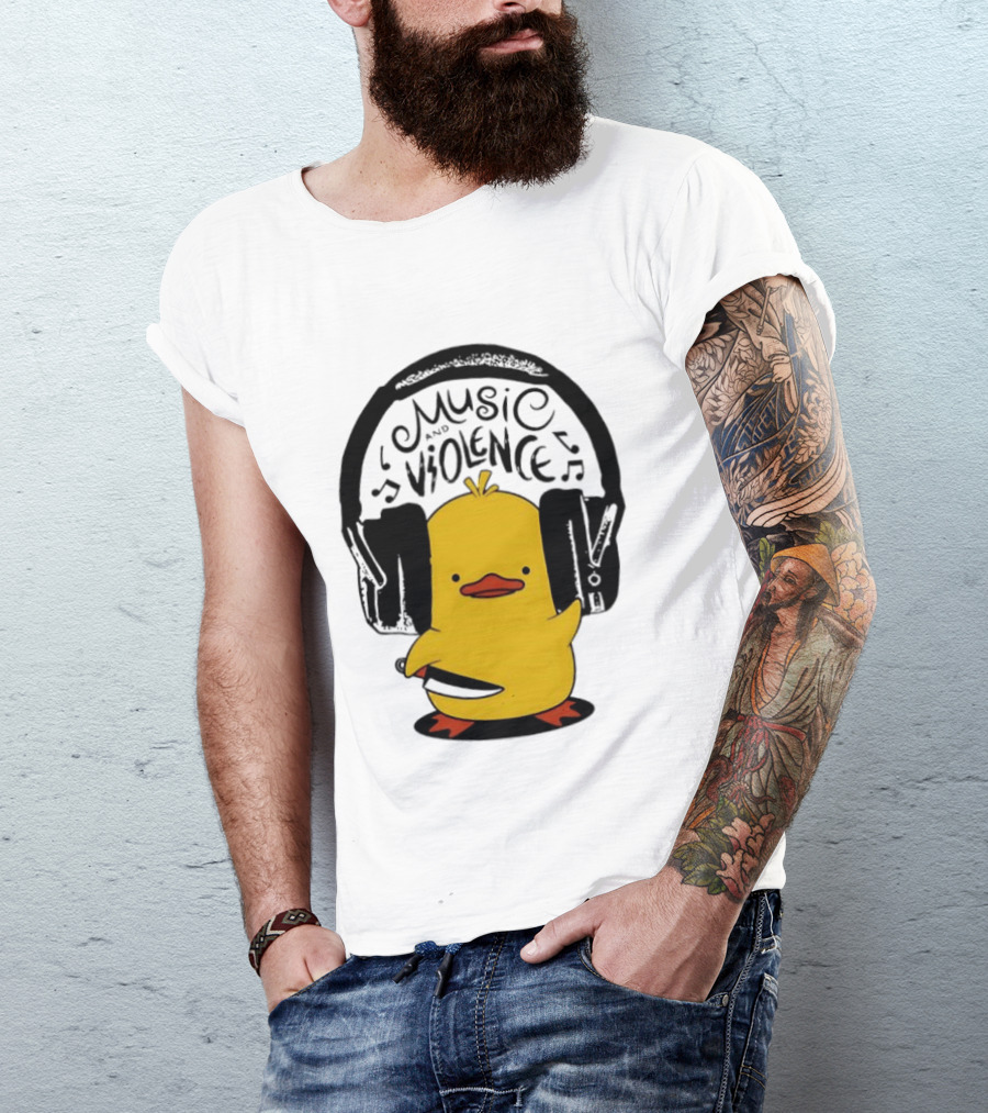 Murder Duck Music And Violence Headphones Knife Animal Bird T-Shirt