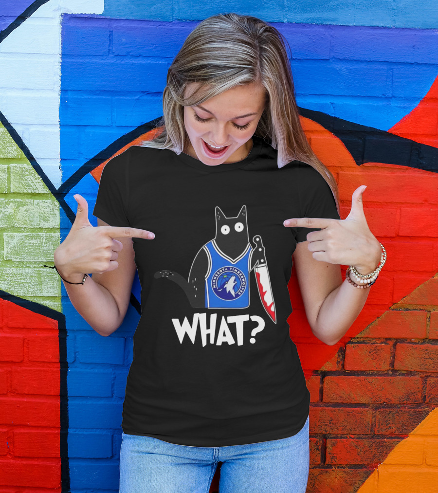 Minnesota Timberwolves Cat With Knife WHAT Halloween T-Shirt