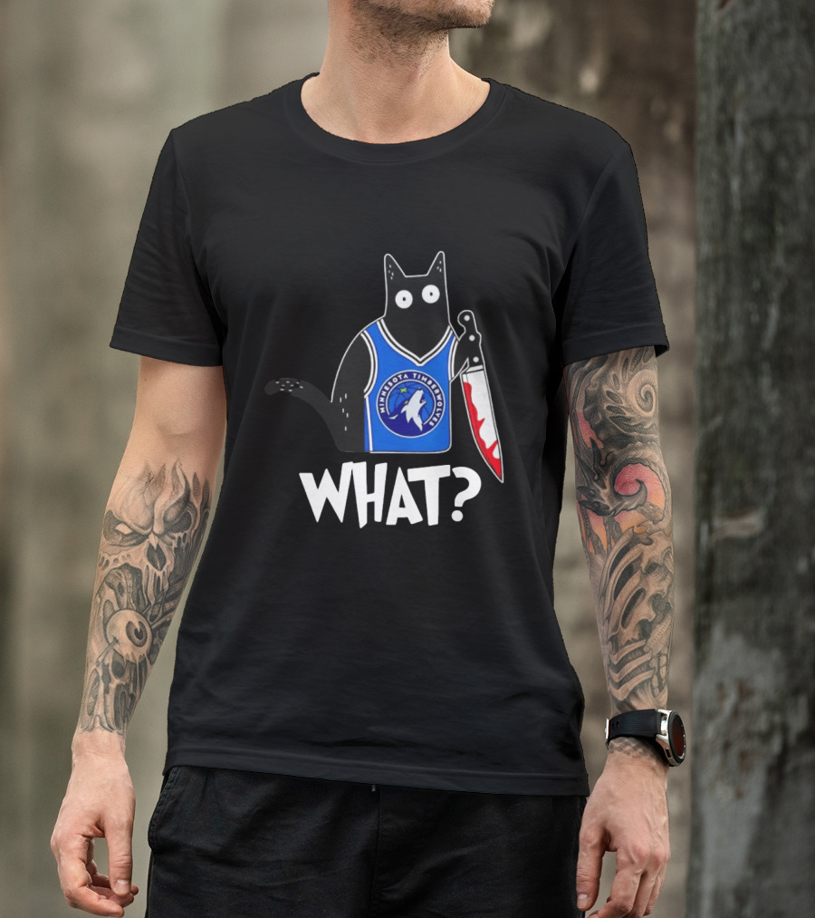 Minnesota Timberwolves Cat With Knife WHAT Halloween T-Shirt