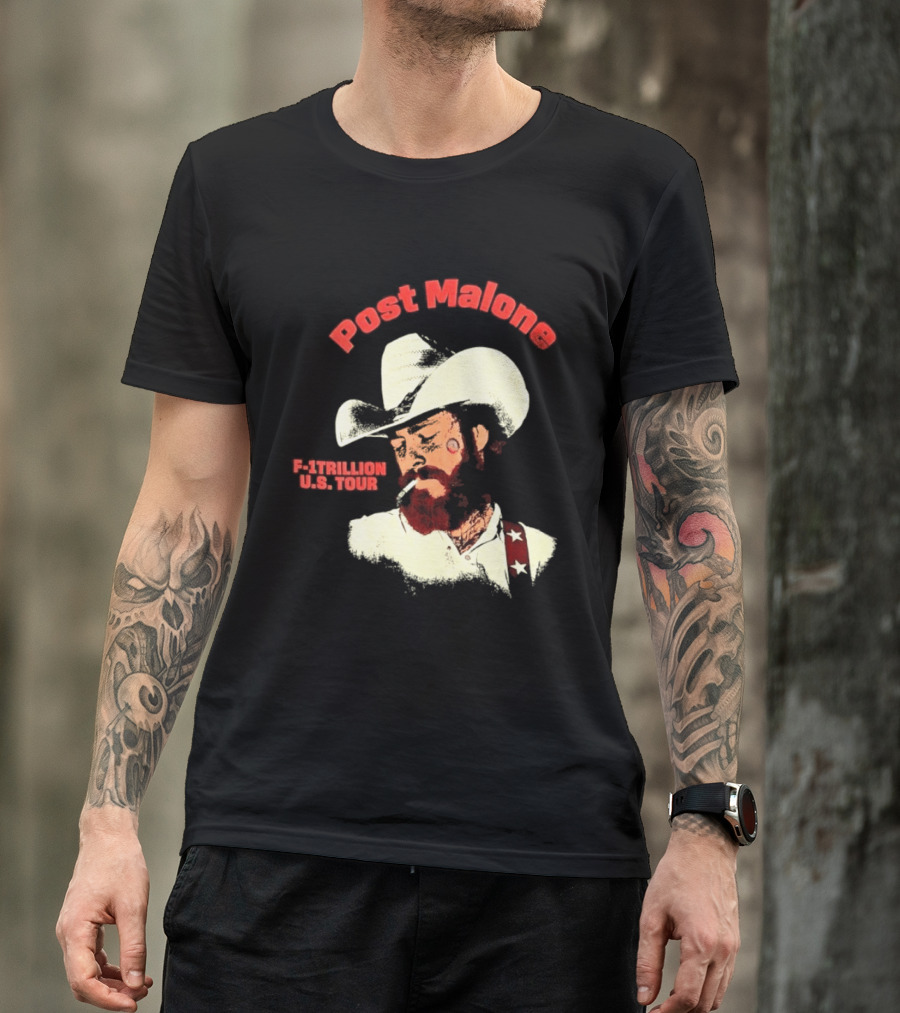 Post Malone F 1 Trillion U.S. Tour Cowboy Hat And Cigarette T-Shirt
