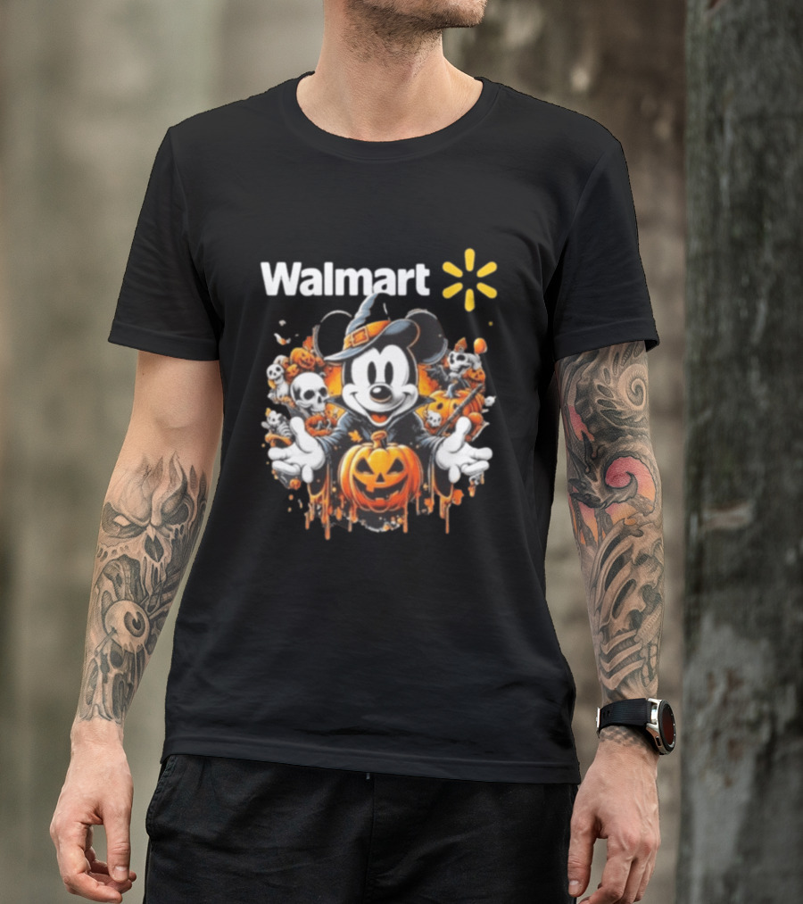 Walmart Mickey Mouse Halloween Witch Pumpkin Skulls T-Shirt