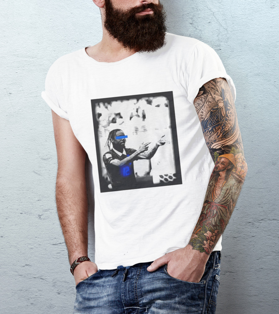 Bradley Barcola France Parasite Number 12 Footballer Blue Accents T-Shirt