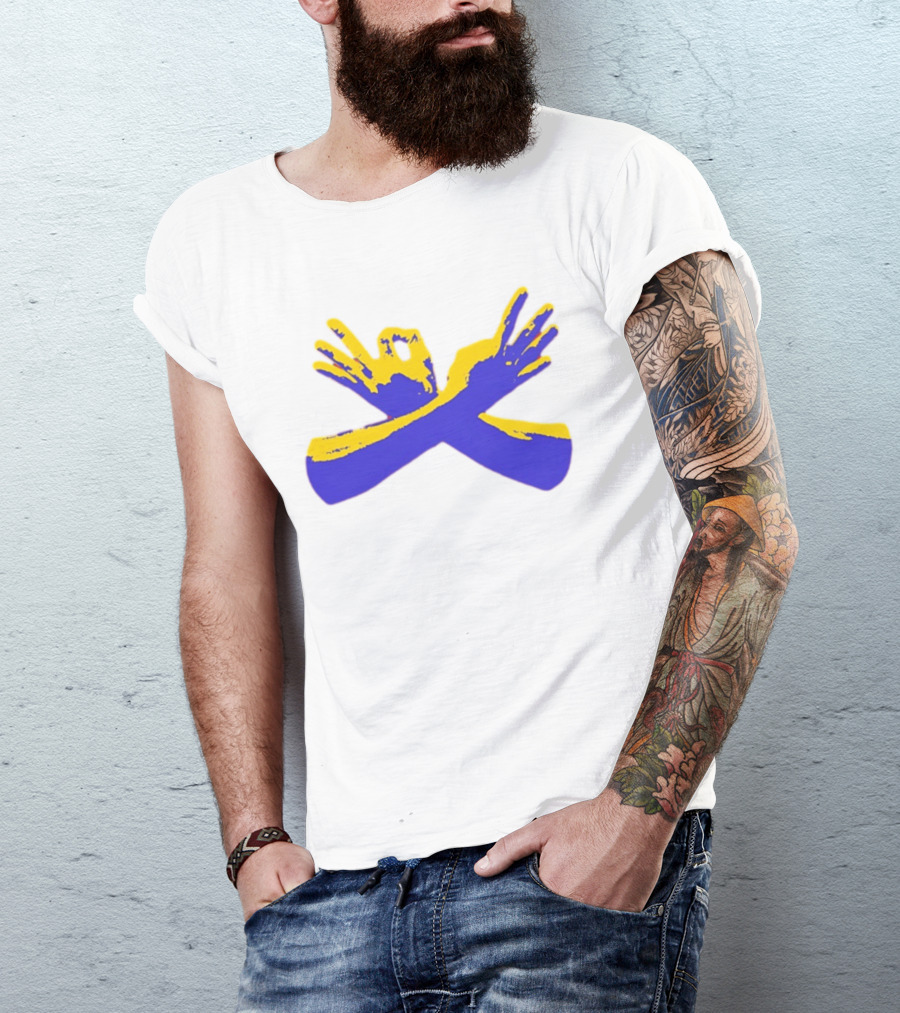Hand Gesture Okay Yellow Blue Crossed Hands T-Shirt