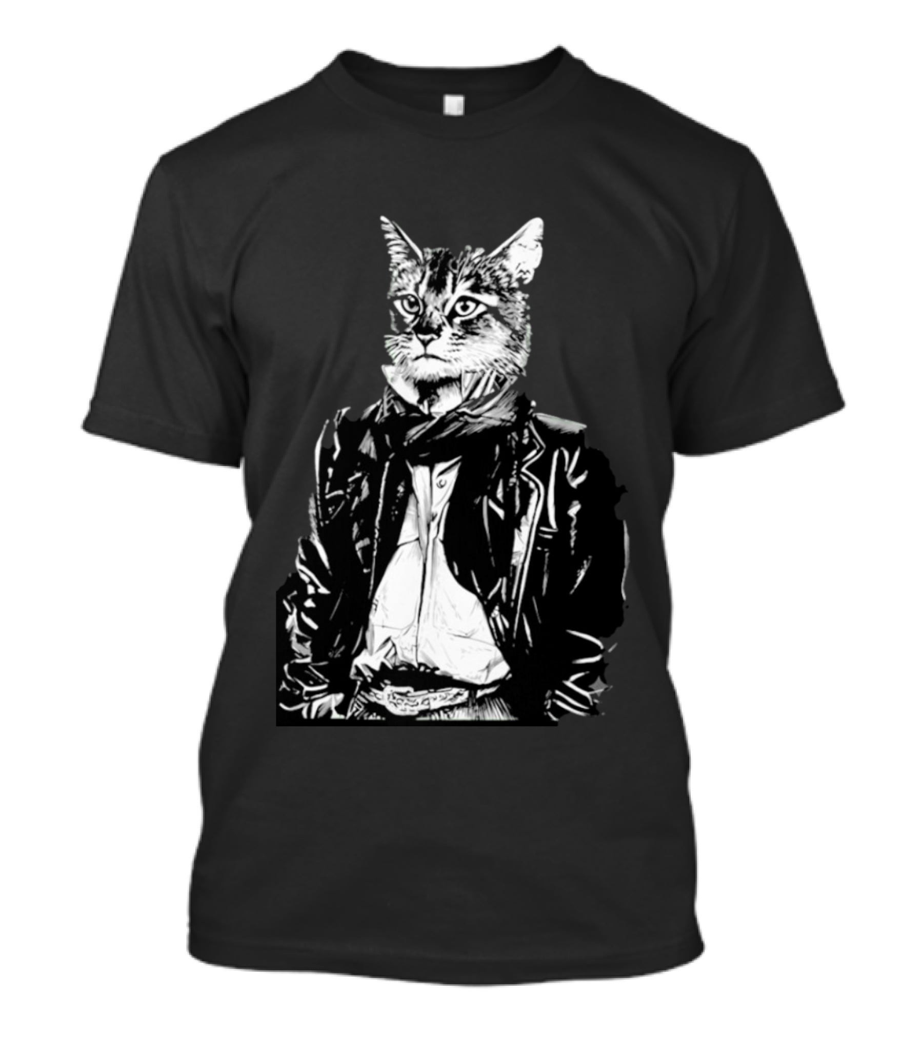Cat They Only Come Out At Night Cool Cat In Leather Jacket T-Shirt