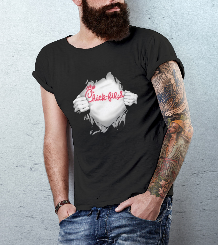 Chick Fil A Superhero Ripped Chest Torn Employee T-Shirt
