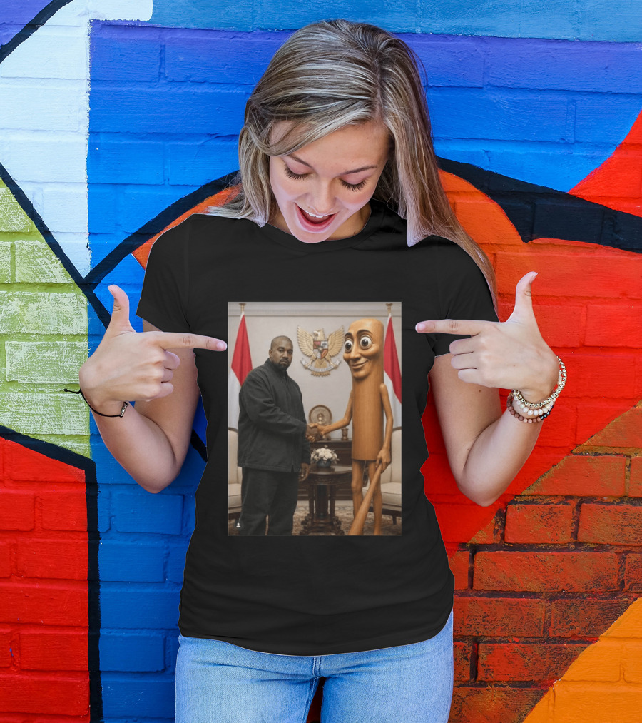 Kanye West And Indonesian Sahur Shaking Hand With Tung Tung Baton In Presidential Setting T-Shirt