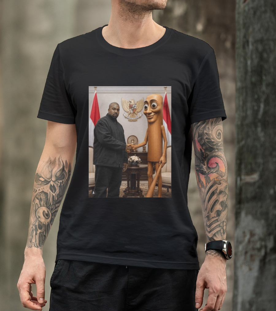 Kanye West And Indonesian Sahur Shaking Hand With Tung Tung Baton In Presidential Setting T-Shirt