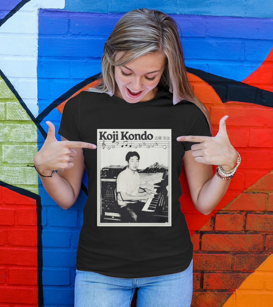 Koji Kondo Iconic Music Composer With Musical Notes And Piano Mastery T-Shirt