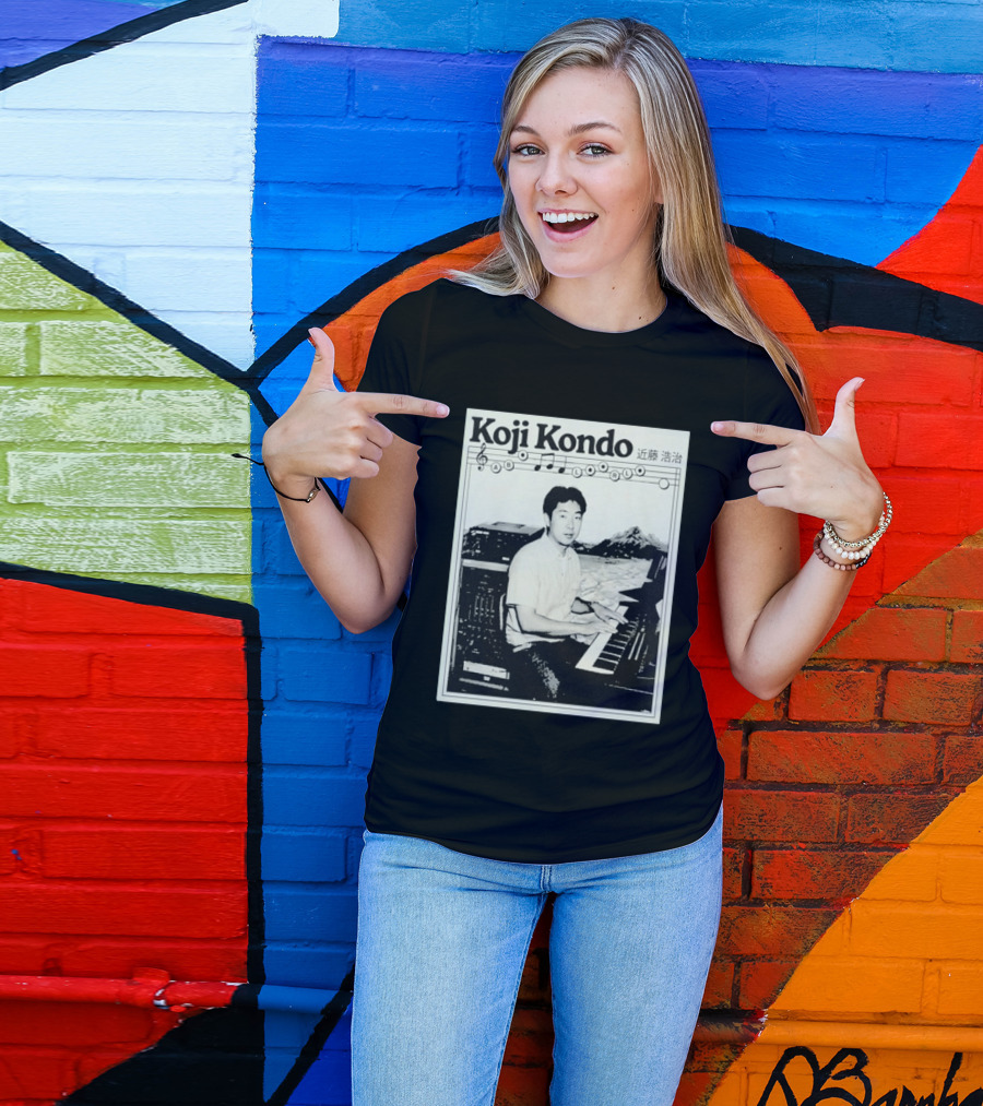 Koji Kondo Iconic Music Composer With Musical Notes And Piano Mastery T-Shirt