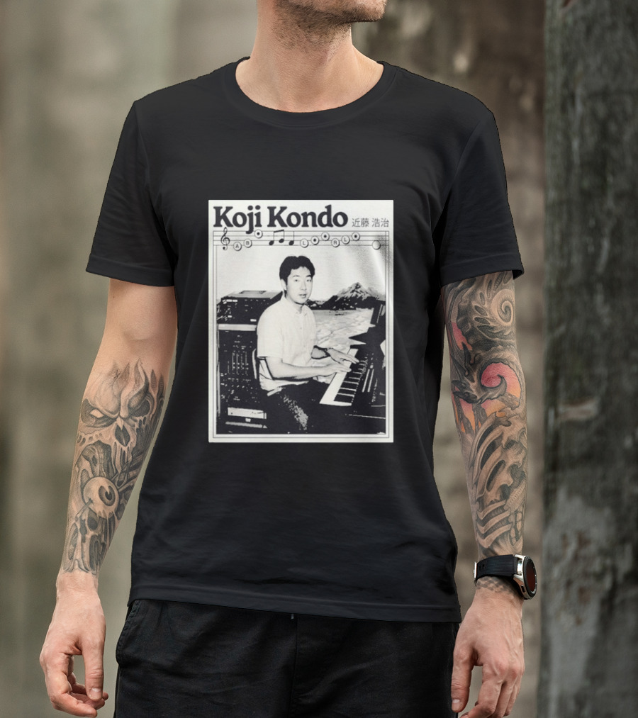 Koji Kondo Iconic Music Composer With Musical Notes And Piano Mastery T-Shirt