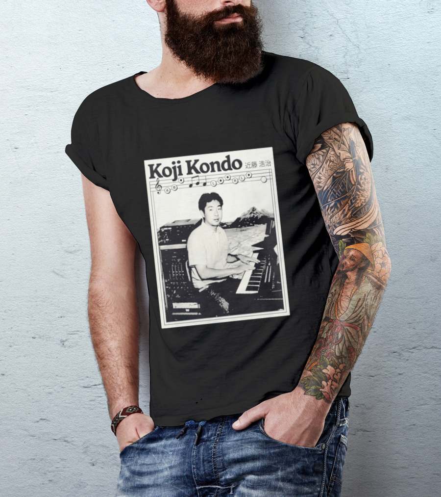 Koji Kondo Iconic Music Composer With Musical Notes And Piano Mastery T-Shirt