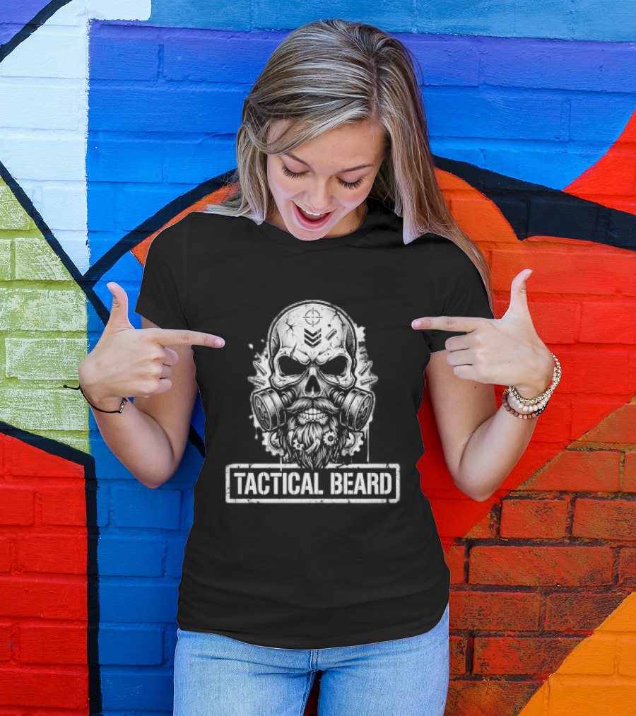 Tactical Beard Gas Mask Skull Military Veteran Protest Owner T-Shirt