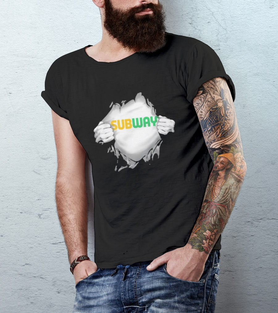 Subway Ripped Chest Superhero Torn Effect Employee Branding T-Shirt