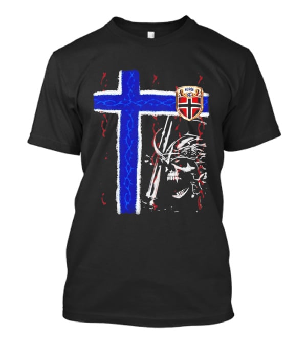 Norge Shield Cross Skull Warrior Norwegian Patriot Nordic T-Shirt